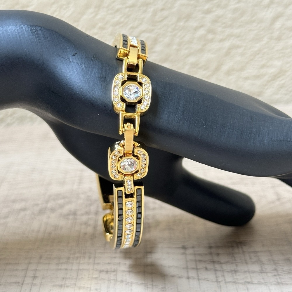 Camrose & Kross JBK Black & Clear Rhinestone Gold Tone Bracelet 8.5" - Picture 10 of 11
